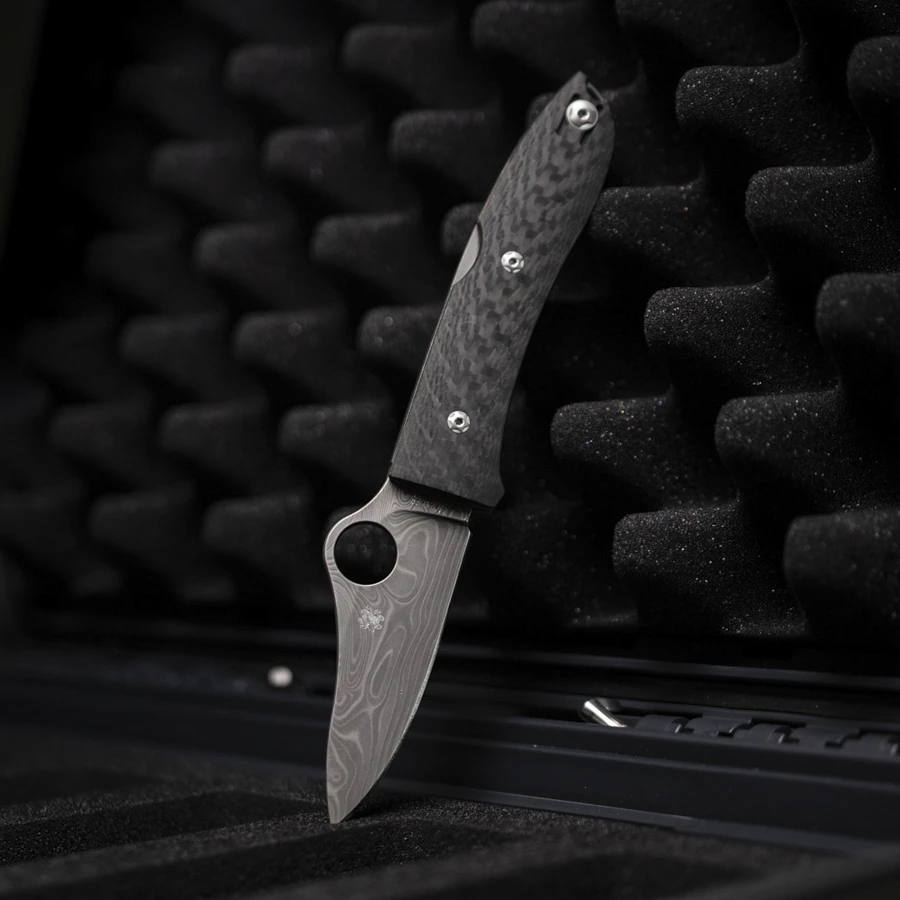 Spyderco SpyOpera Carbon Fiber Damasteel Sprint Run PlainEdge